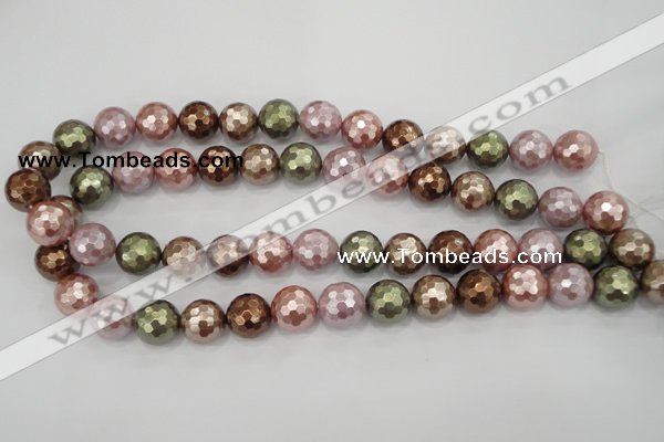 CSB504 15.5 inches 16mm faceted round mixed color shell pearl beads