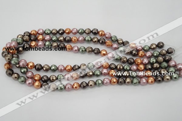 CSB510 15.5 inches 8mm faceted round mixed color shell pearl beads