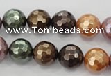 CSB512 15.5 inches 12mm faceted round mixed color shell pearl beads