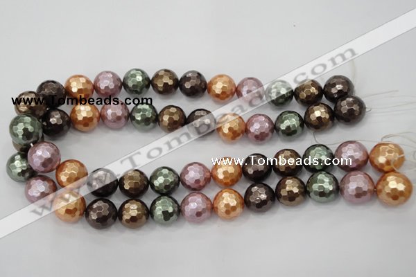 CSB512 15.5 inches 12mm faceted round mixed color shell pearl beads