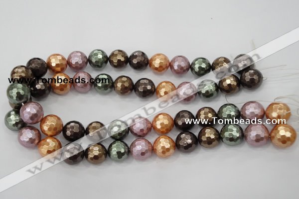 CSB514 15.5 inches 16mm faceted round mixed color shell pearl beads