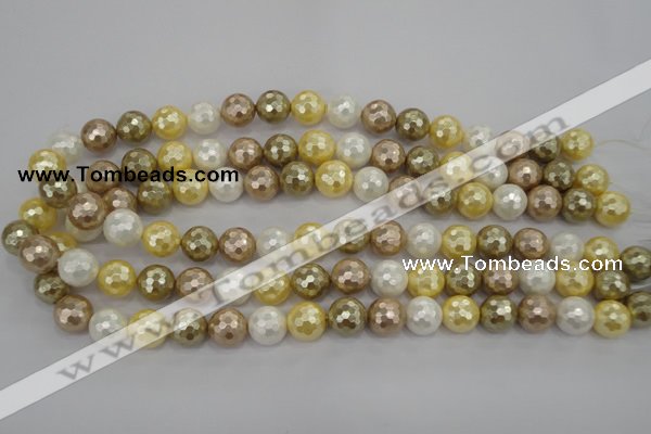 CSB522 15.5 inches 12mm faceted round mixed color shell pearl beads