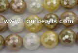 CSB523 15.5 inches 14mm faceted round mixed color shell pearl beads