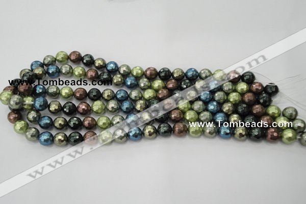 CSB530 15.5 inches 8mm faceted round mixed color shell pearl beads