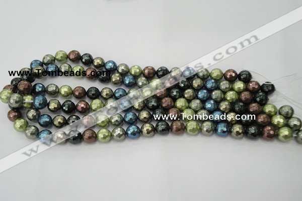 CSB531 15.5 inches 10mm faceted round mixed color shell pearl beads