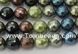 CSB532 15.5 inches 12mm faceted round mixed color shell pearl beads