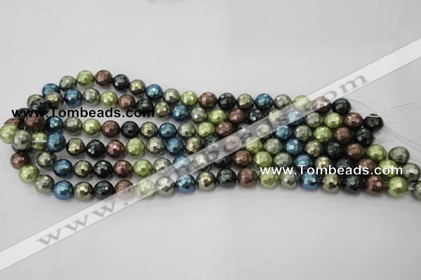 CSB532 15.5 inches 12mm faceted round mixed color shell pearl beads