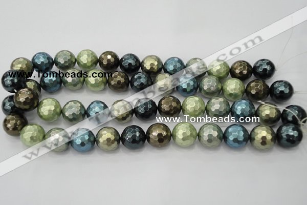 CSB534 15.5 inches 16mm faceted round mixed color shell pearl beads