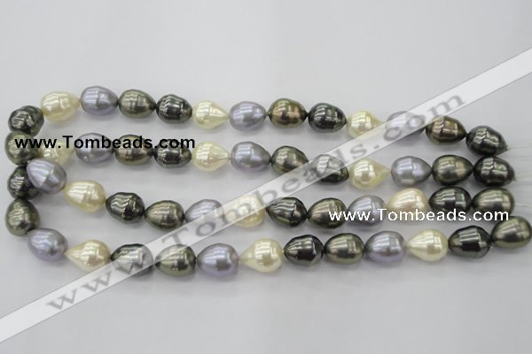 CSB552 15.5 inches 12*15mm whorl teardrop mixed color shell pearl beads