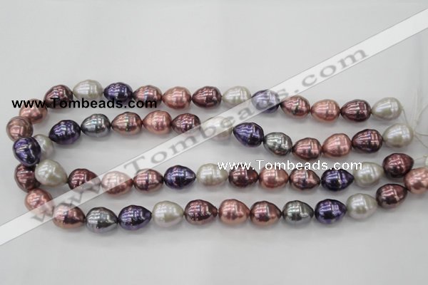 CSB553 15.5 inches 12*15mm whorl teardrop mixed color shell pearl beads