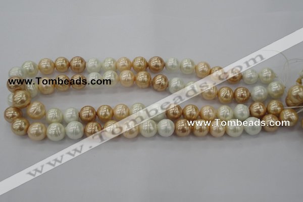 CSB611 15.5 inches 12mm whorl round mixed color shell pearl beads