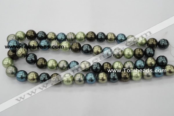 CSB623 15.5 inches 14mm whorl round mixed color shell pearl beads