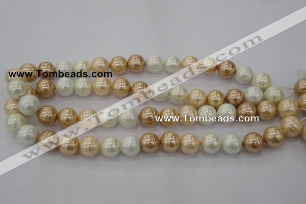 CSB624 15.5 inches 14mm whorl round mixed color shell pearl beads