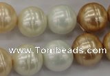 CSB636 15.5 inches 16mm whorl round mixed color shell pearl beads