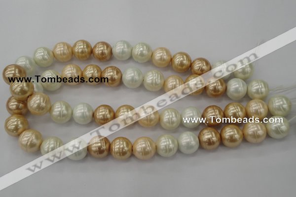 CSB636 15.5 inches 16mm whorl round mixed color shell pearl beads