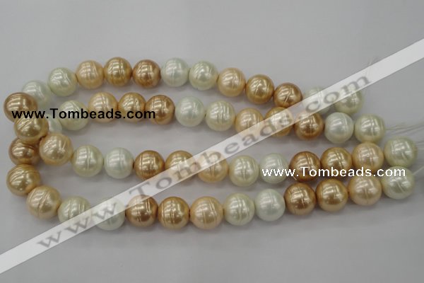 CSB636 15.5 inches 16mm whorl round mixed color shell pearl beads