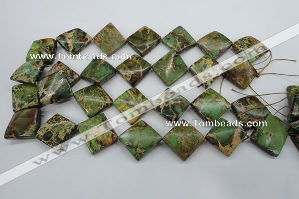 CSE134 22*22mm twisted diamond dyed natural sea sediment jasper beads