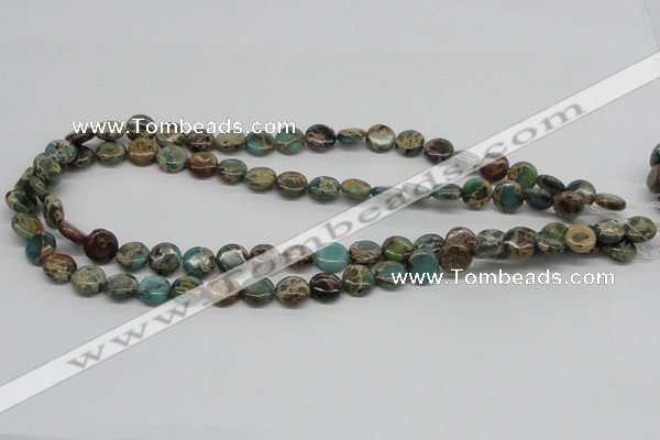 CSE5008 15.5 inches 10mm flat round natural sea sediment jasper beads