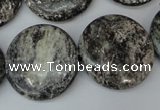 CSI29 15.5 inches 25mm flat round silver scale stone beads wholesale