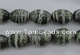 CSJ100 15.5 inches 10*14mm rice green silver line jasper beads