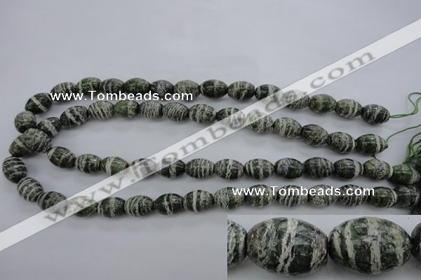 CSJ100 15.5 inches 10*14mm rice green silver line jasper beads