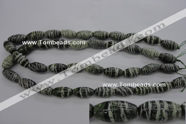 CSJ105 15.5 inches 10*20mm rice green silver line jasper beads