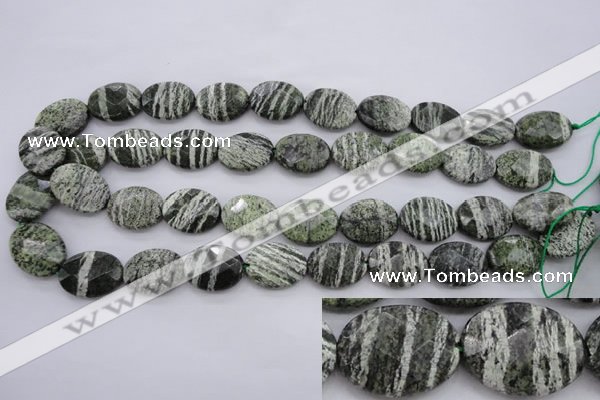 CSJ113 15.5 inches 15*20mm faceted oval green silver line jasper beads