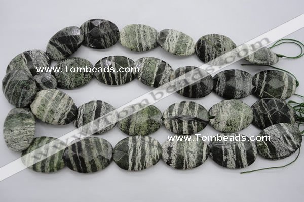 CSJ114 15.5 inches 22*30mm faceted oval green silver line jasper beads