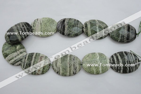 CSJ115 15.5 inches 30*40mm faceted oval green silver line jasper beads