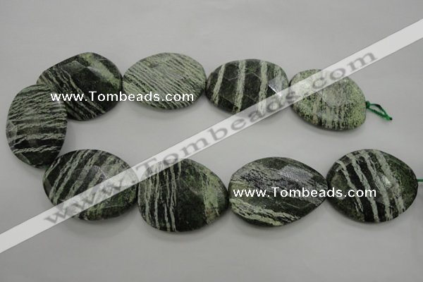 CSJ129 15.5 inches 35*42mm faceted freeform green silver line jasper beads