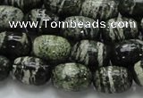 CSJ15 15.5 inches 10*15mm egg-shaped green silver line jasper beads