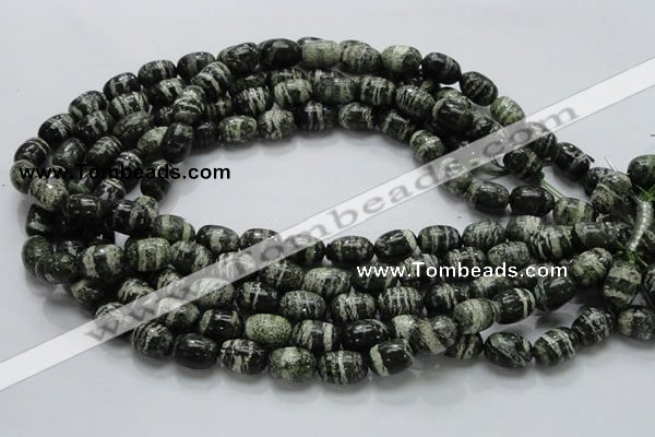 CSJ15 15.5 inches 10*15mm egg-shaped green silver line jasper beads