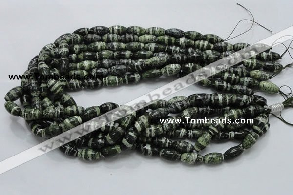 CSJ18 15.5 inches 8*15mm rice green silver line jasper beads