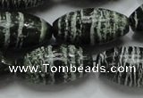 CSJ20 15.5 inches 15*30mm rice green silver line jasper beads