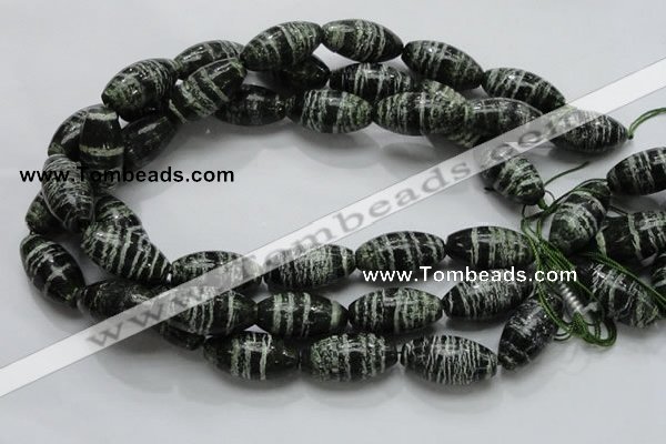 CSJ20 15.5 inches 15*30mm rice green silver line jasper beads