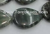 CSJ205 15.5 inches 22*30mm flat teardrop serpentine jade gemstone beads