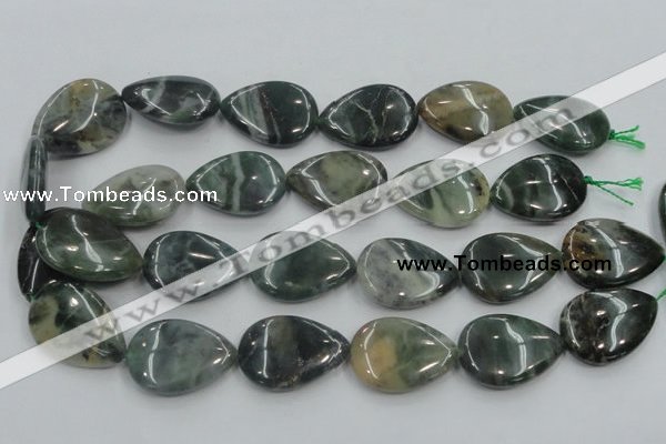 CSJ205 15.5 inches 22*30mm flat teardrop serpentine jade gemstone beads