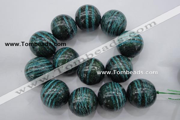 CSJ212 15.5 inches 30mm round dyed green silver line jasper beads