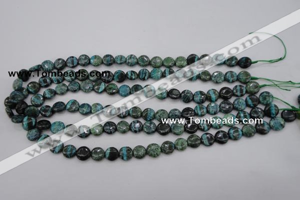 CSJ214 15.5 inches 10mm flat round dyed green silver line jasper beads