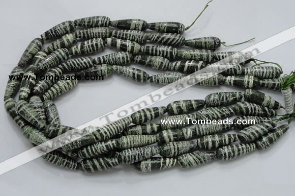 CSJ22 15.5 inches 10*30mm teardrop green silver line jasper beads