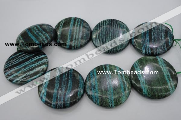 CSJ221 15.5 inches 50mm flat round dyed green silver line jasper beads