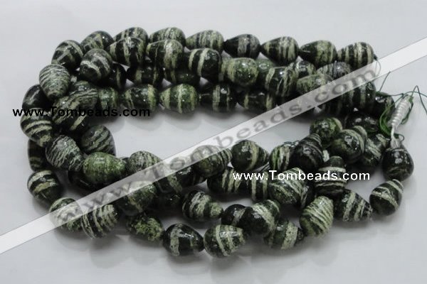 CSJ23 15.5 inches 15*20mm teardrop green silver line jasper beads