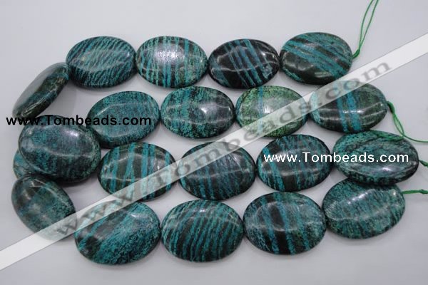 CSJ230 15.5 inches 30*40mm oval dyed green silver line jasper beads