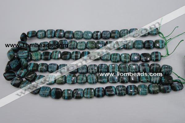 CSJ233 15.5 inches 12*12mm square dyed green silver line jasper beads