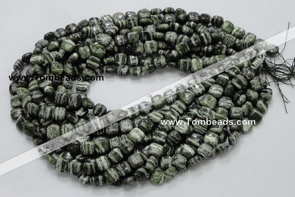 CSJ25 15.5 inches 8*8mm square green silver line jasper beads