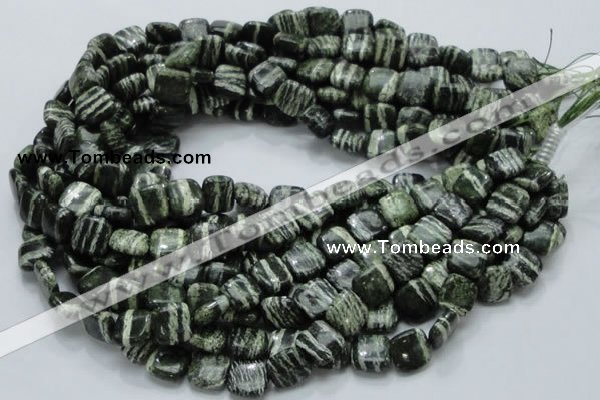 CSJ27 15.5 inches 12*12mm square green silver line jasper beads