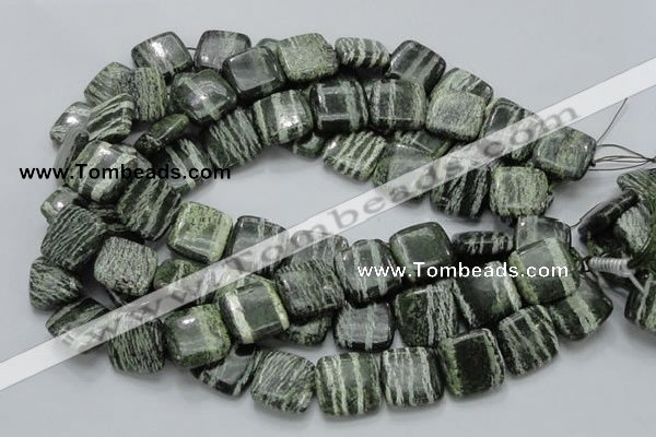 CSJ29 15.5 inches 20*20mm square green silver line jasper beads