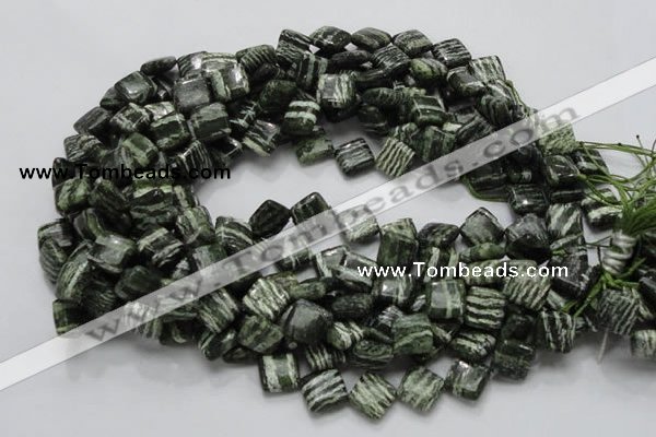 CSJ30 15.5 inches 12*12mm diamond green silver line jasper beads