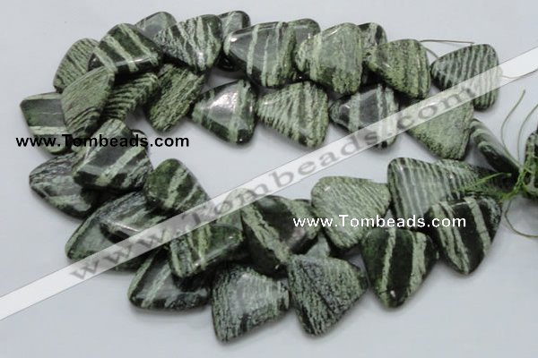 CSJ35 15.5 inches 30*30mm triangle green silver line jasper beads