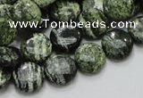 CSJ42 15.5 inches 12mm flat round green silver line jasper beads